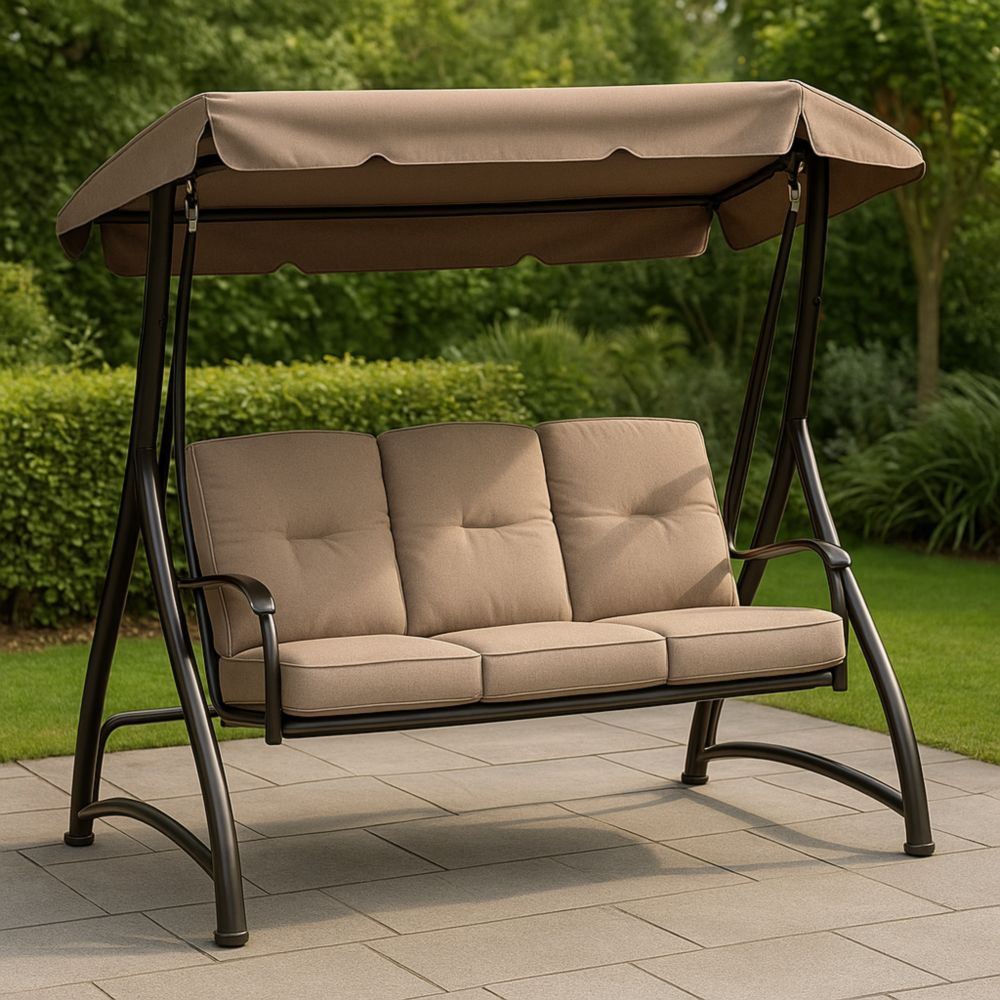 Garten-Schaukelbank Stahlrahmen Beige Polster 180x120x164 cm-Runecasa