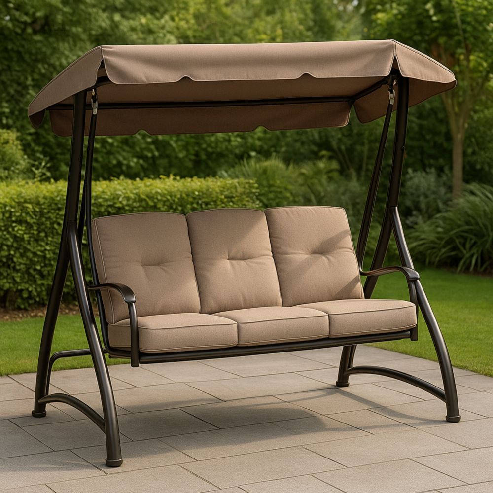 Garten-Schaukelbank Stahlrahmen Beige Polster 180x120x164 cm-Runecasa