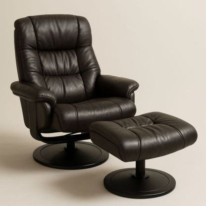 Relaxsessel mit Hocker Schokoladenbraun Leder Drehbar Gesamthöhe 110cm-Runecasa