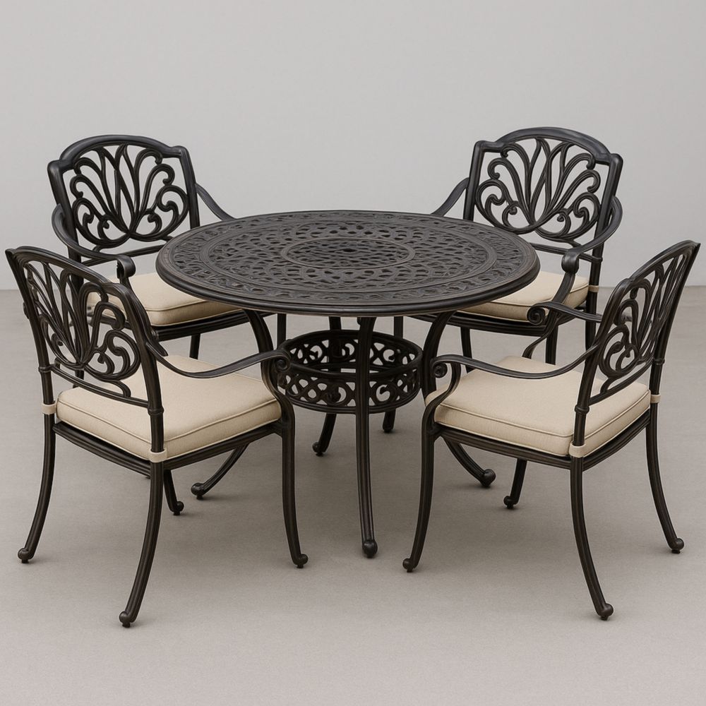 Gartenmöbelset Rund Tisch und Stühle aus Aluminiumguss Schwarz/Beige-Runecasa