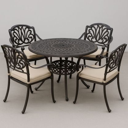 Gartenmöbelset Rund Tisch und Stühle aus Aluminiumguss Schwarz/Beige-Runecasa