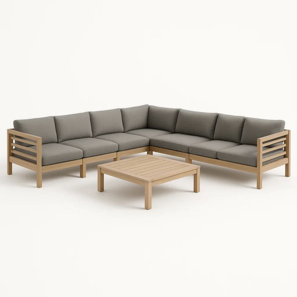 Garten Ecksofa Set Holz Grau Kissen Abnehmbar-Runecasa