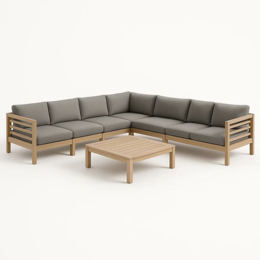 Garten Ecksofa Set Holz Grau Kissen Abnehmbar-Runecasa