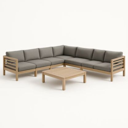 Garten Ecksofa Set Holz Grau Kissen Abnehmbar-Runecasa