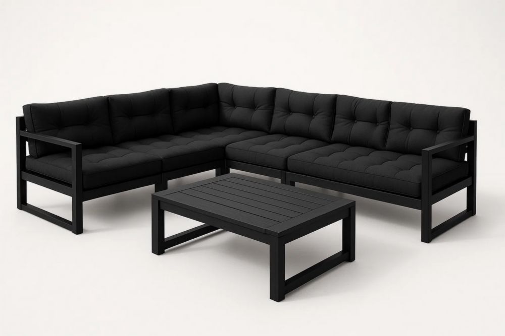 Ecksofa Set Gartenmöbel Schwarz Aluminium Textilen 250x250x80 cm-Runecasa