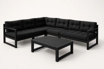 Ecksofa Set Gartenmöbel Schwarz Aluminium Textilen 250x250x80 cm-Runecasa