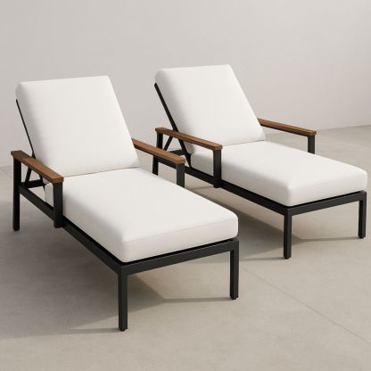 Outdoor Liegestuhl Set Aluminium Holz Weiß Verstellbar-Runecasa