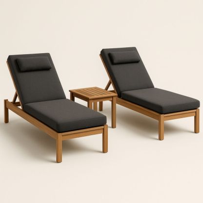 Garten-Liegestuhl Set Holz Teak Dunkelgrau Kissenverstellbar-Runecasa