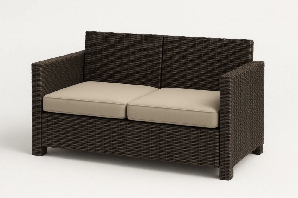 2-Sitzer Sofa Rattan Braun rechteckig Aluminium PE-Geflecht 140x80x85cm-Runecasa