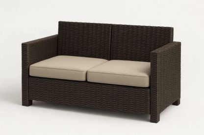 2-Sitzer Sofa Rattan Braun rechteckig Aluminium PE-Geflecht 140x80x85cm-Runecasa