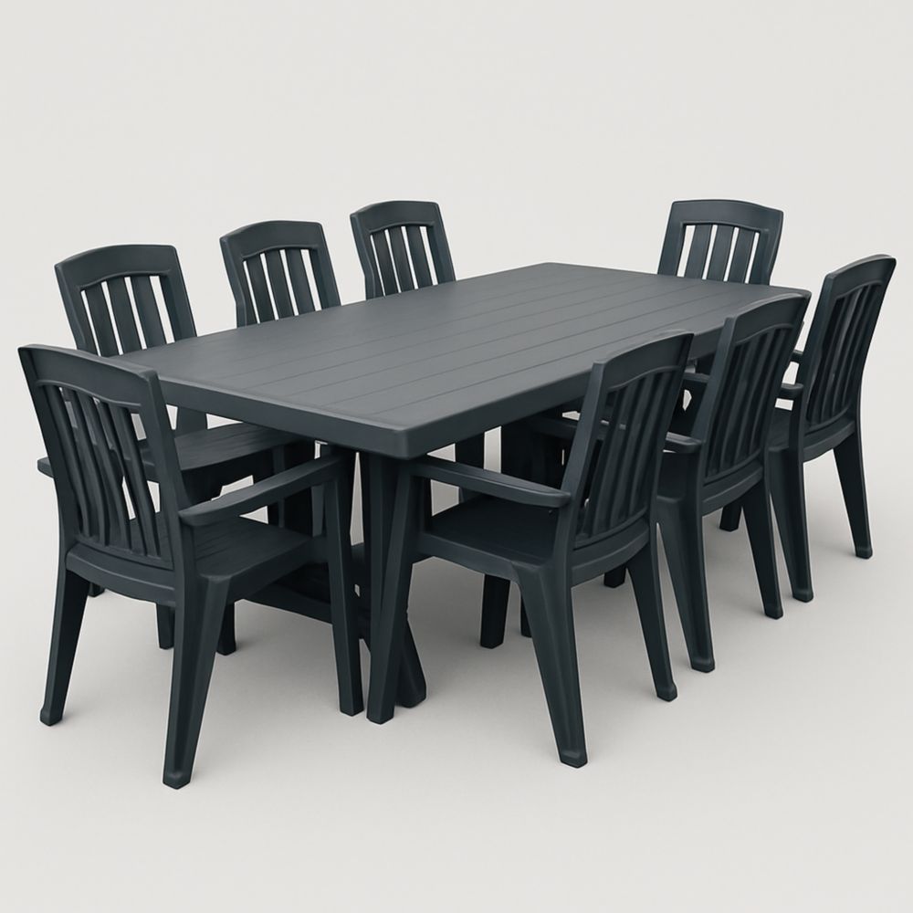 Gartentisch Set 8 Stühle Rechteckig Anthrazit Kunststoff 190x90x75 cm-Runecasa