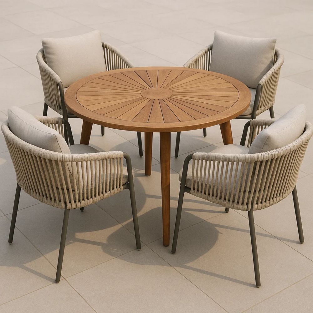 Gartenmöbel Set Teakholz Runde Tisch und Stühle - Natur - Durchmesser 120cm-Runecasa