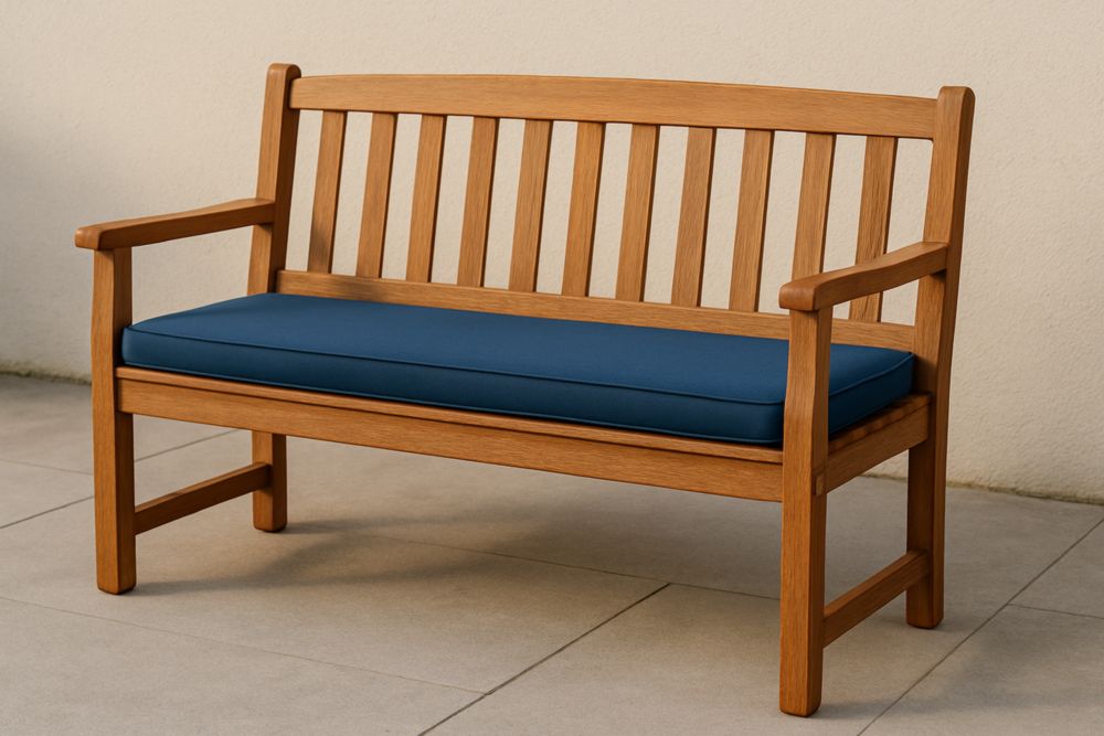 Gartenbank Holz Eiche Blau Sitzpolster 122x90x60cm-Runecasa