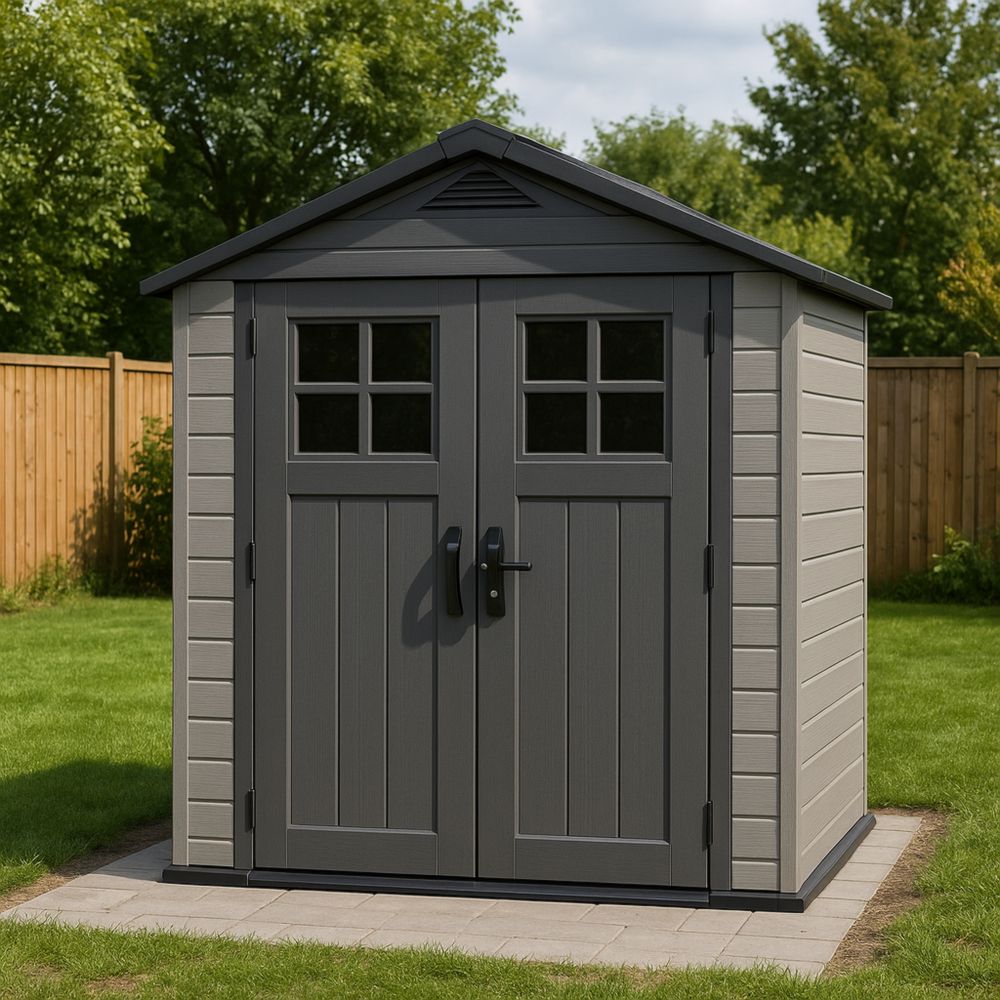 Gartenhaus Kunststoff Grau 185x152x226cm Doppeltür-Runecasa