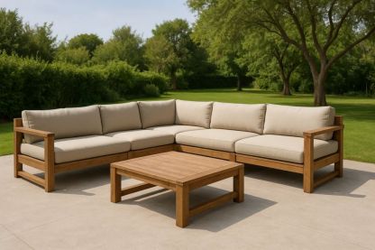 Outdoor Ecksofa Set Teakholz Polyester Beige 300x220x80cm-Runecasa