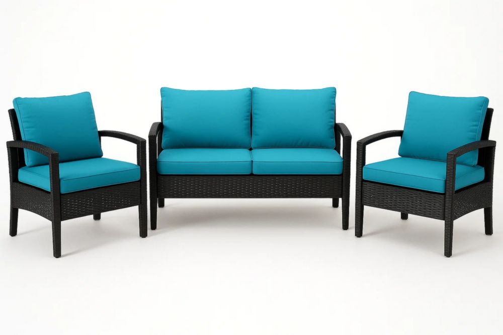 Gartenmöbel-Set Rattan 3-Teilig mit Polyesterpolster in Türkis-Runecasa