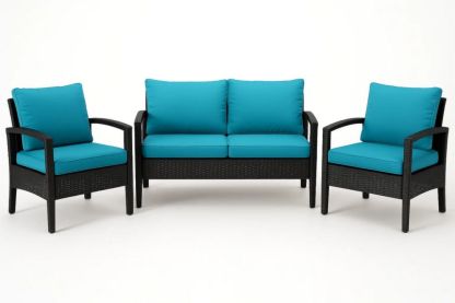 Gartenmöbel-Set Rattan 3-Teilig mit Polyesterpolster in Türkis-Runecasa