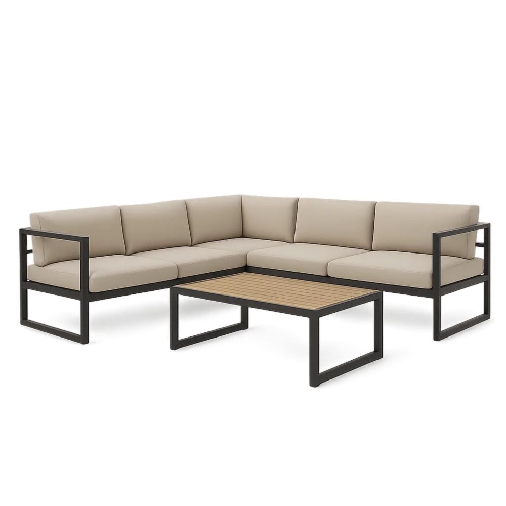 Ecksofa Set aus Aluminium mit Olefin Kissen, Beigestoff-Runecasa