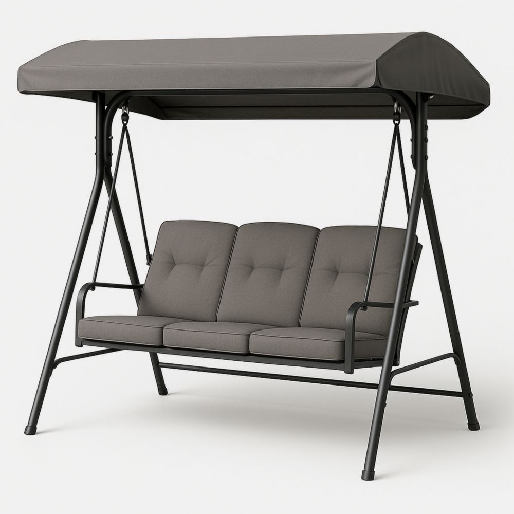 Gartenschaukelbank mit Dach Metallgestell Grau Sitzpolster Outdoor 3-Sitzer-Runecasa