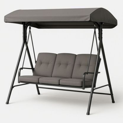 Gartenschaukelbank mit Dach Metallgestell Grau Sitzpolster Outdoor 3-Sitzer-Runecasa