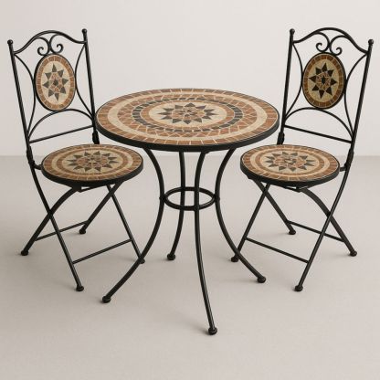 Mosaiktisch-Set aus Metall und Keramik für Garten Balkon Runde Form-Runecasa