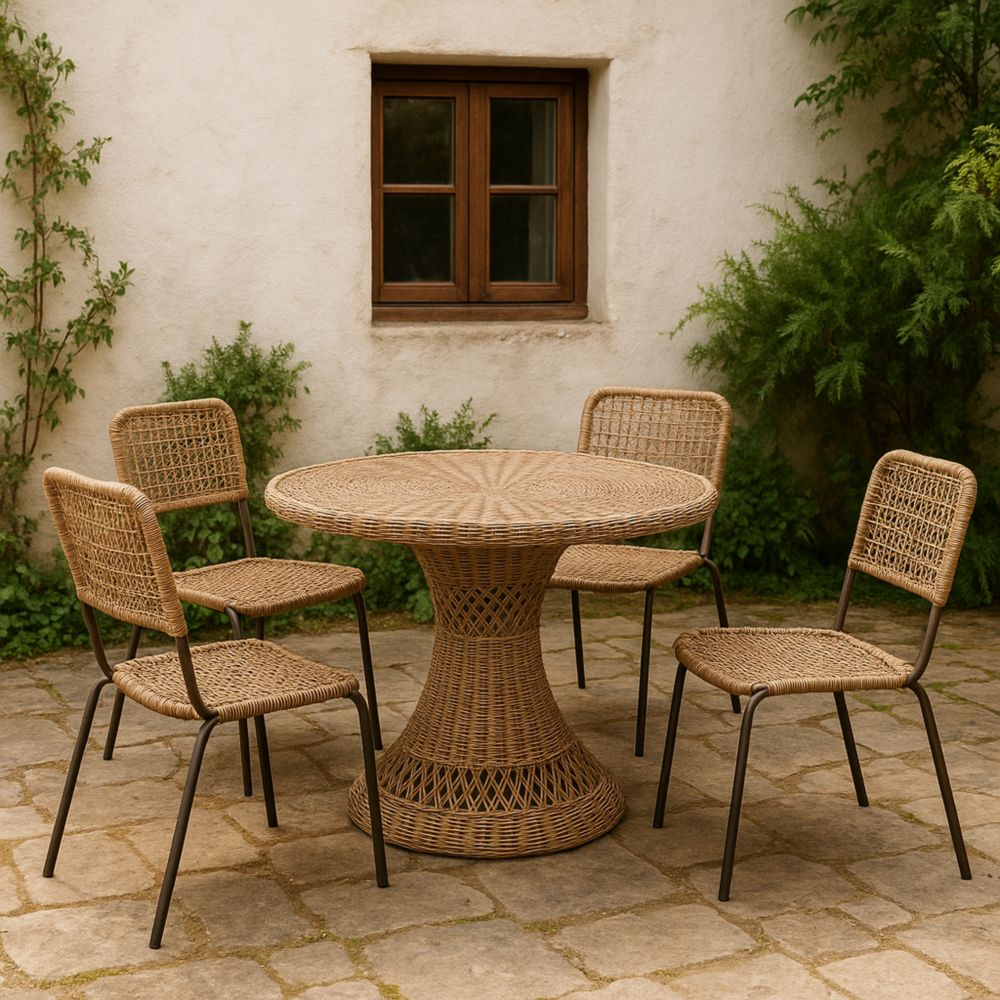 Gartenmöbel-Set aus Rattan für 4 Personen Rund Tisch Stühle Natur-Runecasa