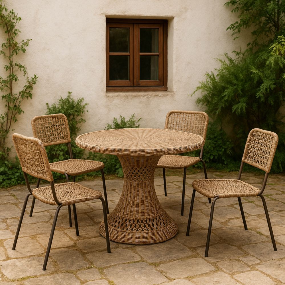 Gartenmöbel-Set aus Rattan für 4 Personen Rund Tisch Stühle Natur-Runecasa