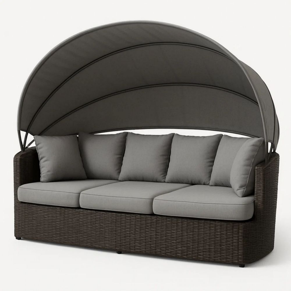 Sofa mit Baldachin Rattan Grau 250cm x 100cm x 150cm-Runecasa