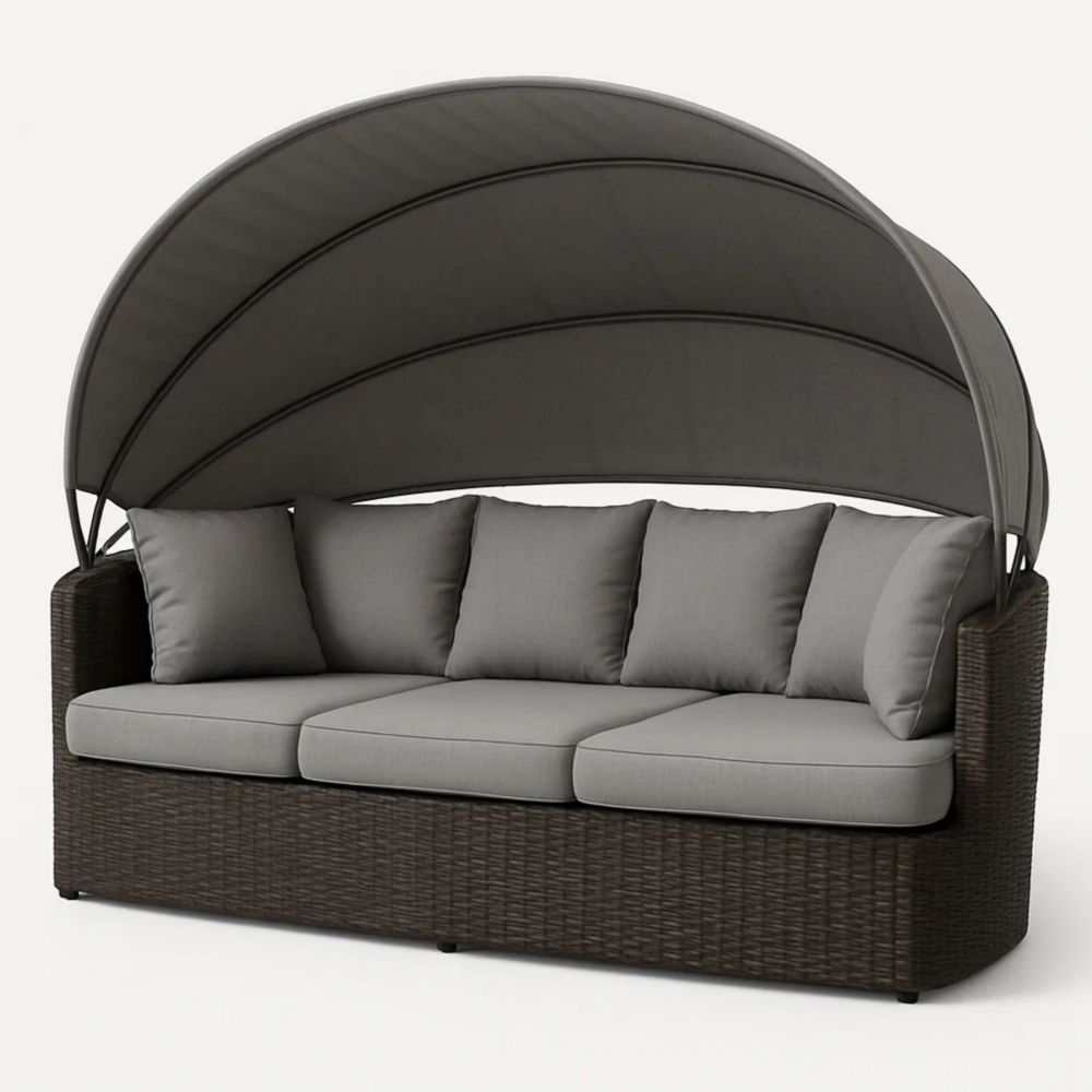 Sofa mit Baldachin Rattan Grau 250cm x 100cm x 150cm-Runecasa