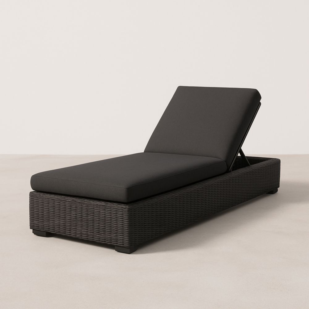 Gartenliege Aluminium Korbgeflecht Schwarz mit Polyester Kissen Verstellbar Sonnenliege-Runecasa