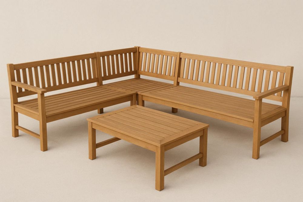 Eckbank Set Holz Gartenset Sitzgruppe-Runecasa