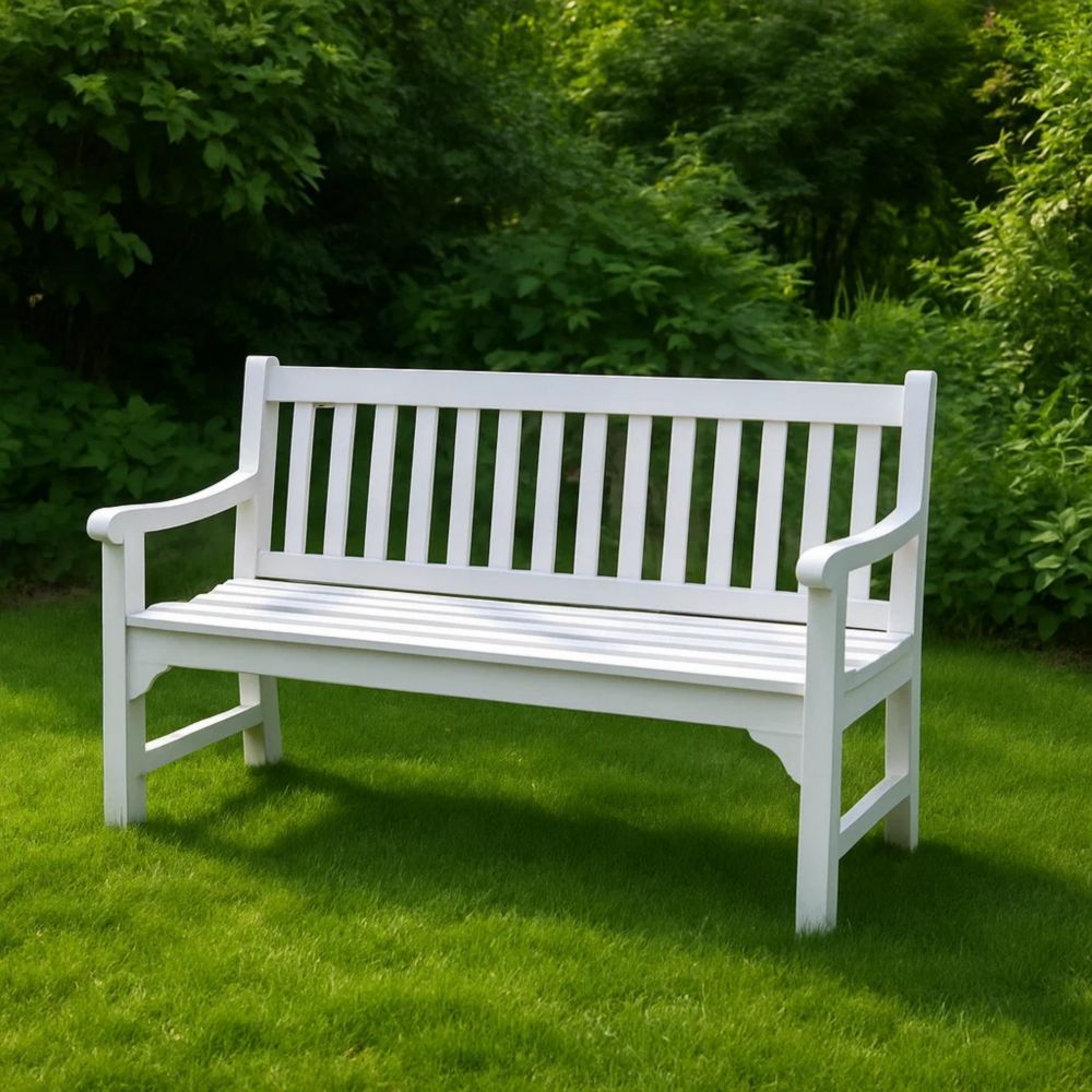 Gartenbank Holz weiß 120x60x90 cm-Runecasa