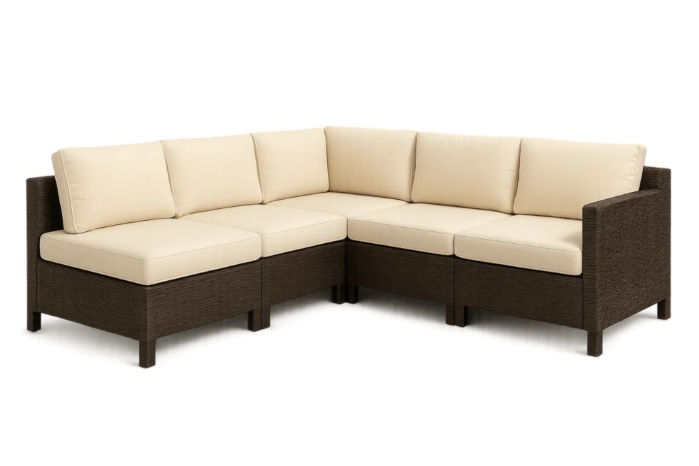 Garten Ecksofa Set Rattan Braun/Beige Polyrattan Kissen Polyurethan 210x210x70 cm-Runecasa