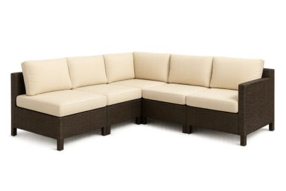 Garten Ecksofa Set Rattan Braun/Beige Polyrattan Kissen Polyurethan 210x210x70 cm-Runecasa
