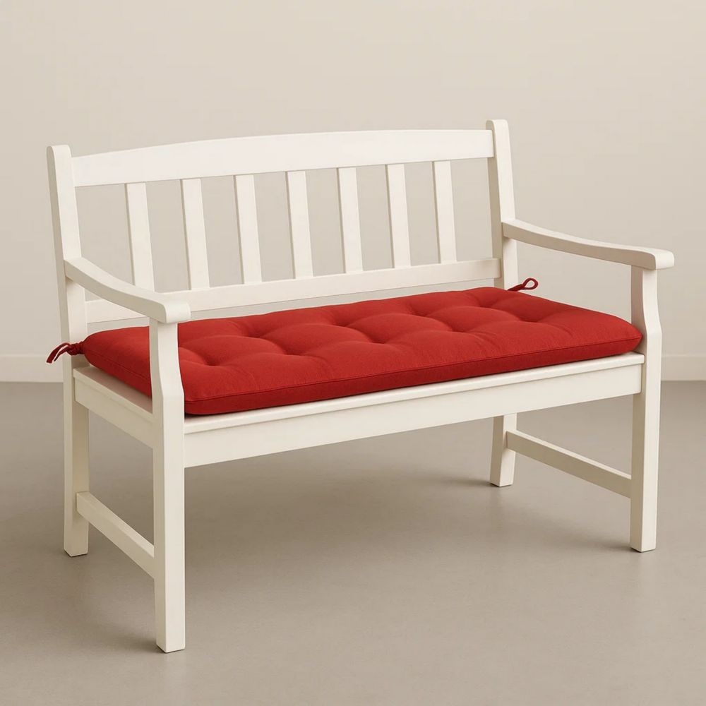 Gartenbank Holz Weiß Rot Kissen 120x45x85 cm-Runecasa