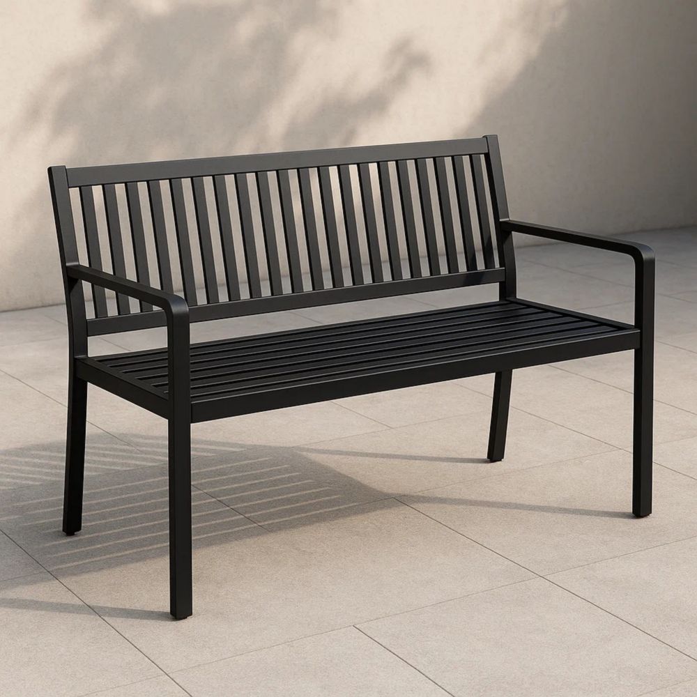 Gartenbank Metall Schwarz 120x60x85 cm für Außenbereich-Runecasa