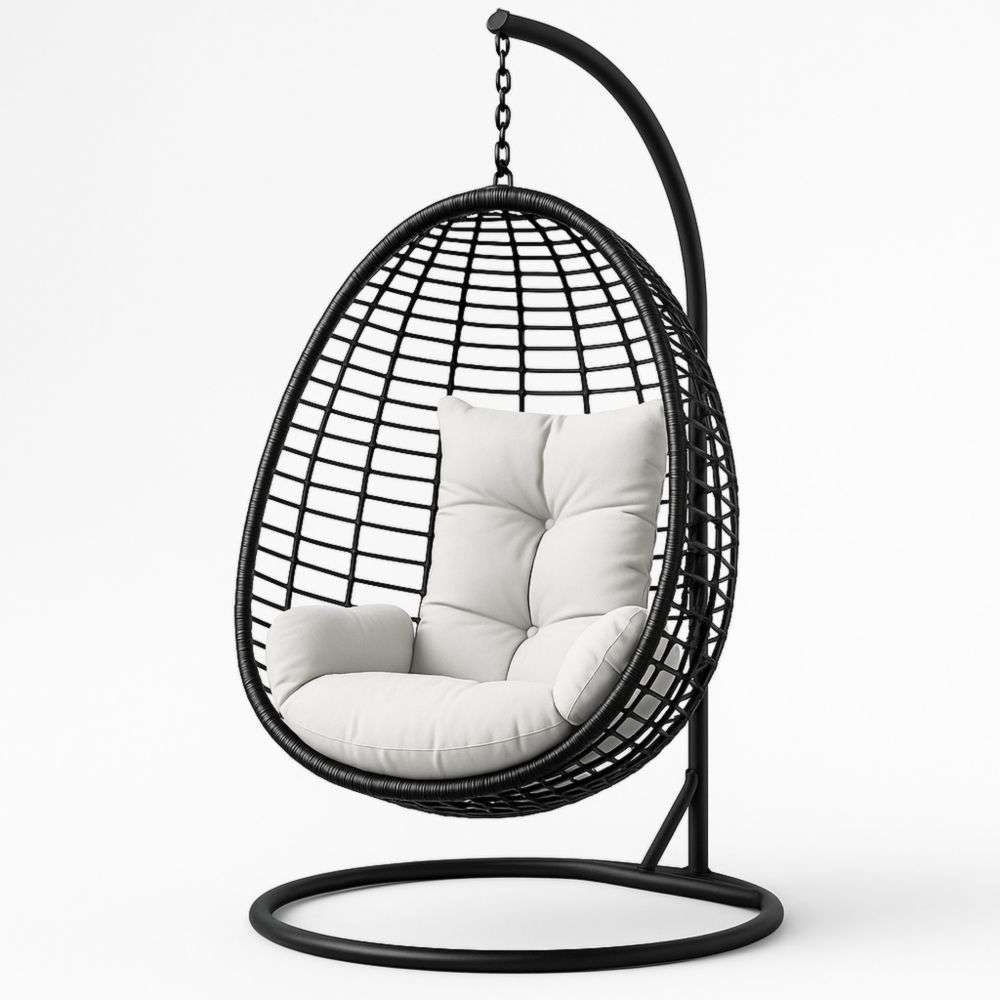 Hängesessel Stahlrahmen Rattan Polyrattan Schwarz 105cm x 105cm x 195cm-Runecasa