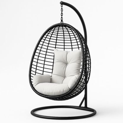 Hängesessel Stahlrahmen Rattan Polyrattan Schwarz 105cm x 105cm x 195cm-Runecasa