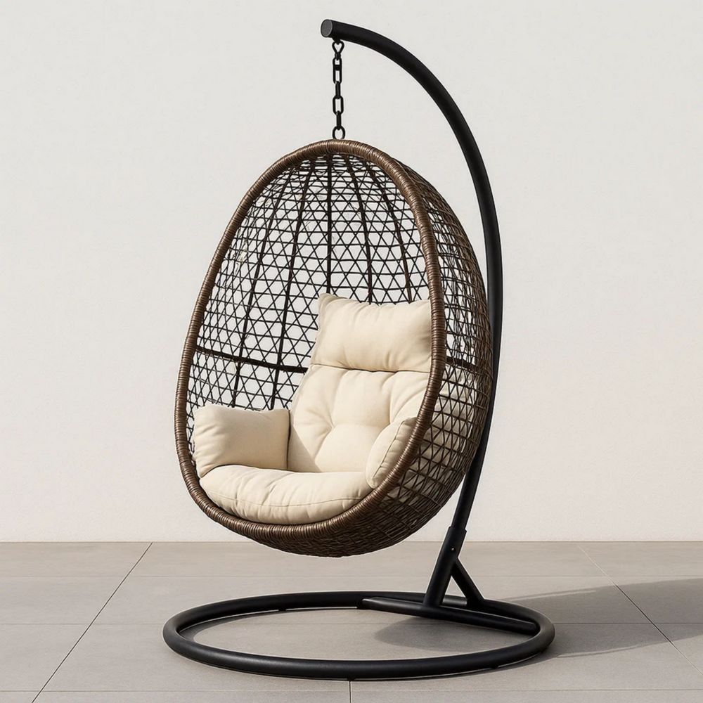 Hängesessel aus Rattan mit Kissen in Braun/Beige-Runecasa