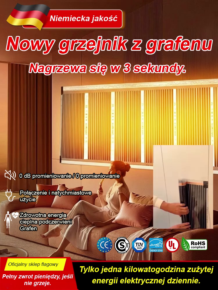 Ścienny promiennik podczerwieni z grafenem i strukturą plastra miodu