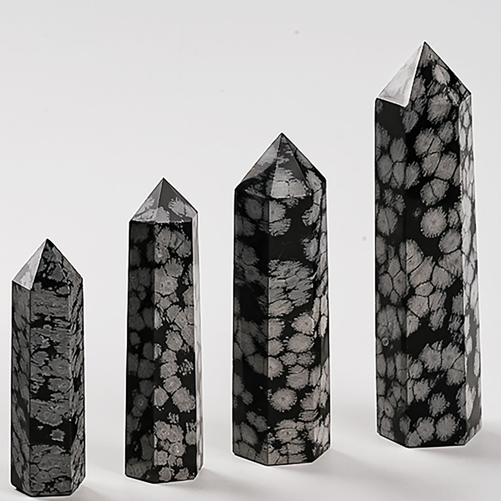 Natural Snowflake Obsidian Crystal Towers - Single-Point Crystal Obelisk for Reiki & Crystal Grid | Gemstone Spiritual Healing Stone Meaning