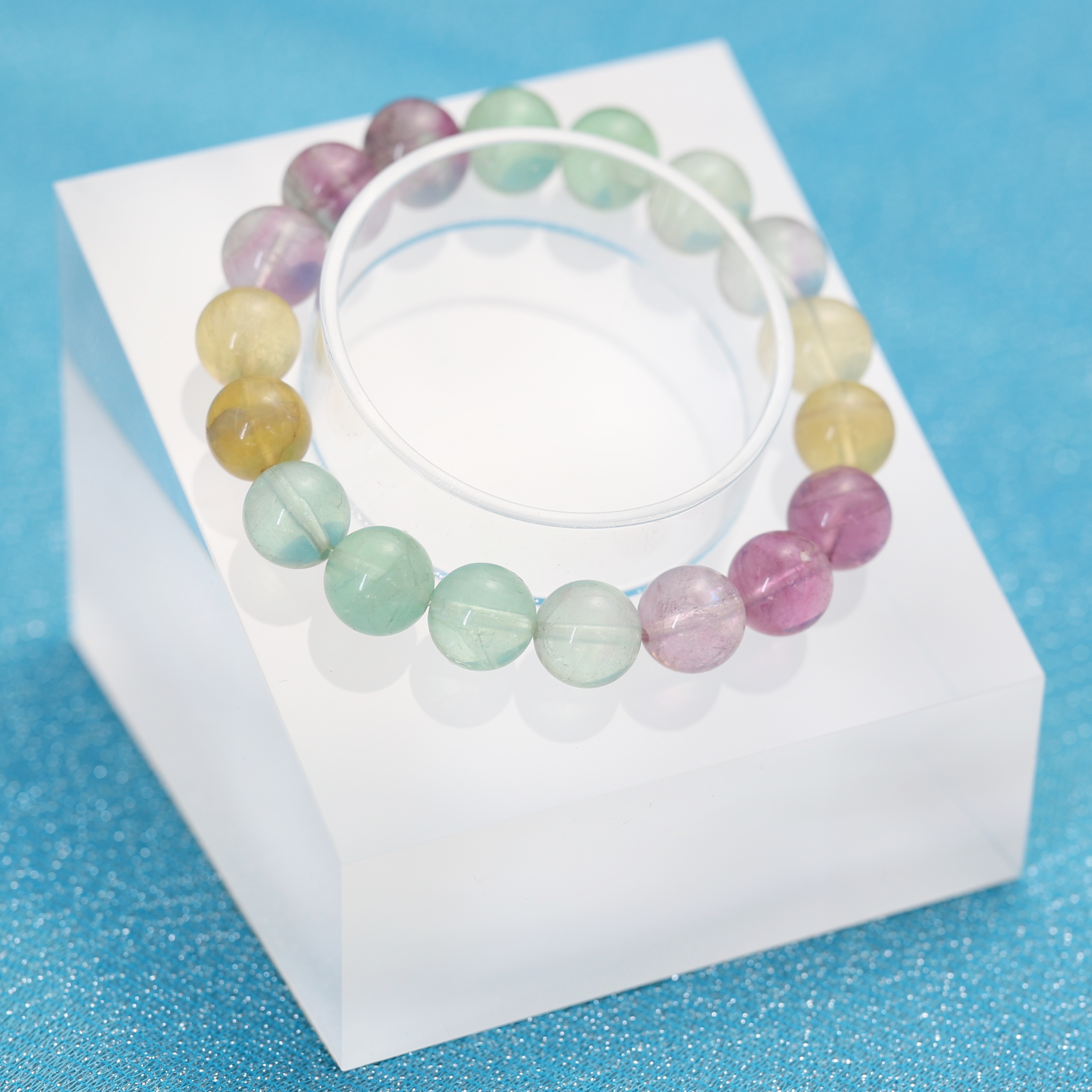 The Rainbow Fluorite Bracelet 6 to 16 mm ,Gemstone Round Beads Stretch Bracelet Beads, ,Natural Healing Stone,Gift For Women