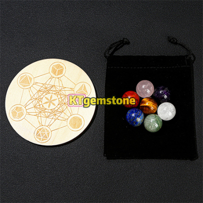 Natural Round Bead Crystal Fengshui Seven-Star Array Rainbow Stone Set with Wooden Board for Meditation Reiki | Gemstone Spiritual Healing Stone Meaning