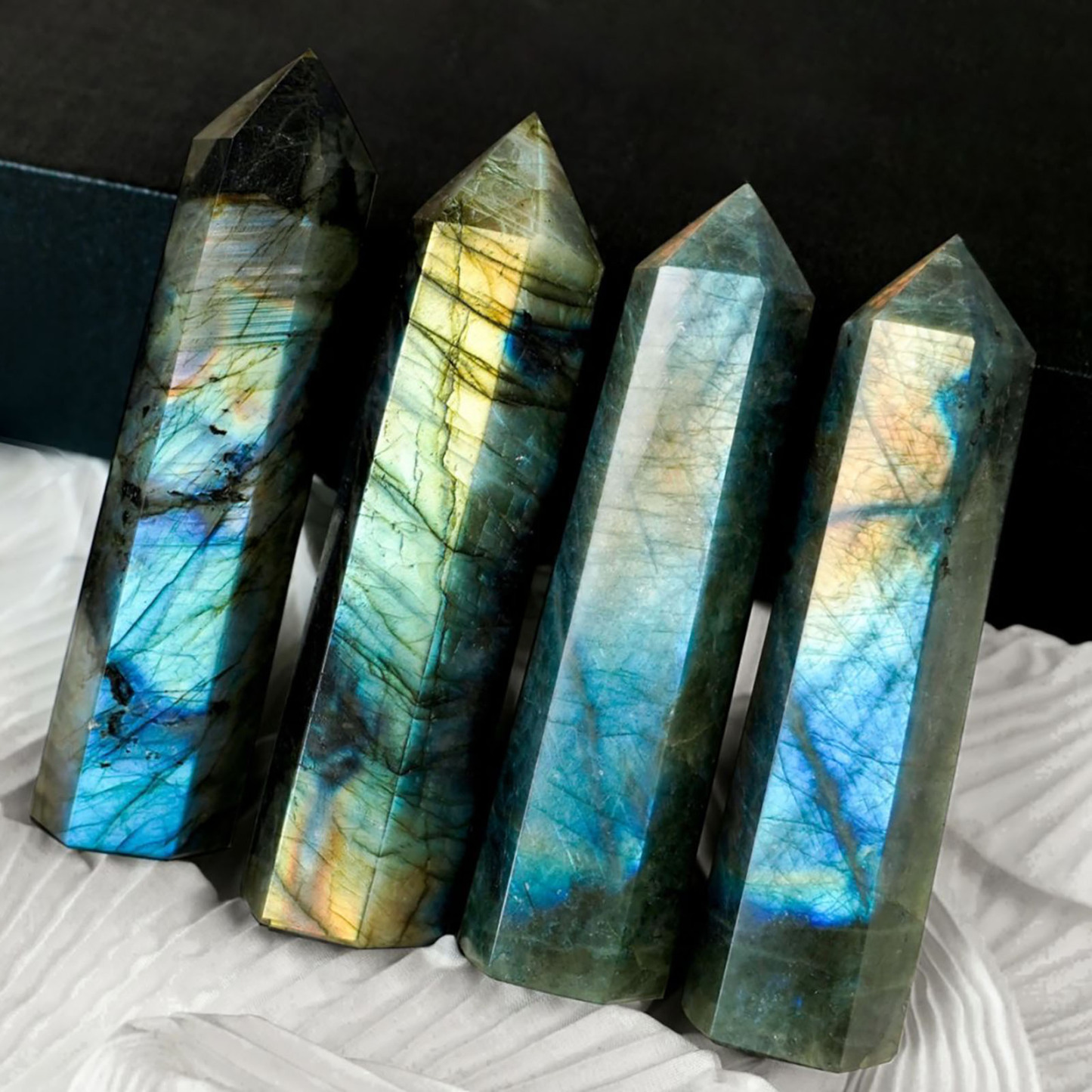 Natural Labradorite Gemstones Single-Point Crystal Tower | Polished Six-Facet Gemstone | Crystals Spiritual Healing Stone Meaning
