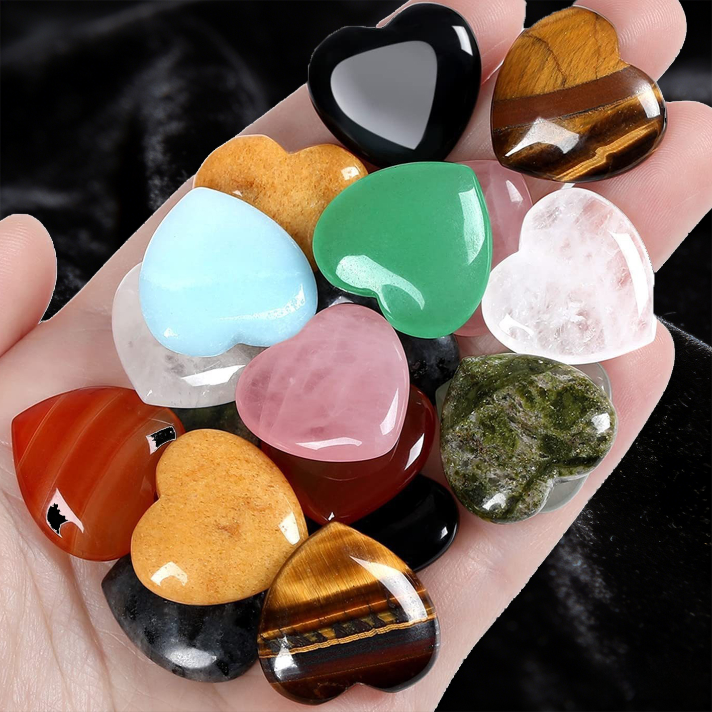 Natural Crystal Heart-Shaped Gemstone Set · Healing Decor Gift Collection | Crystals Spiritual Healing Stone Meaning