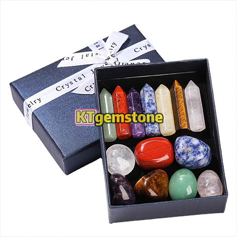 Natural Rainbow Crystal Gift Box – Tumbled Stones & Double-Terminated Crystal Points | Gemstone Spiritual Healing Stone Meaning
