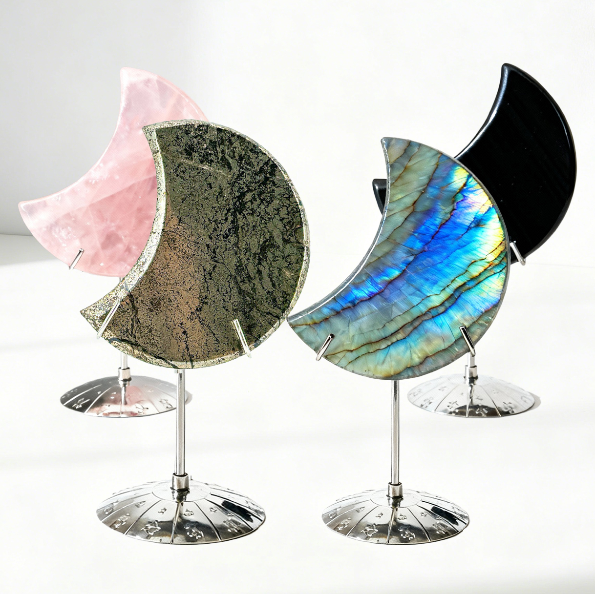 Natural Crystal Moon Carving on Stand · Home Decor & Holiday Gift | Crystals Spiritual Healing Stone Meaning