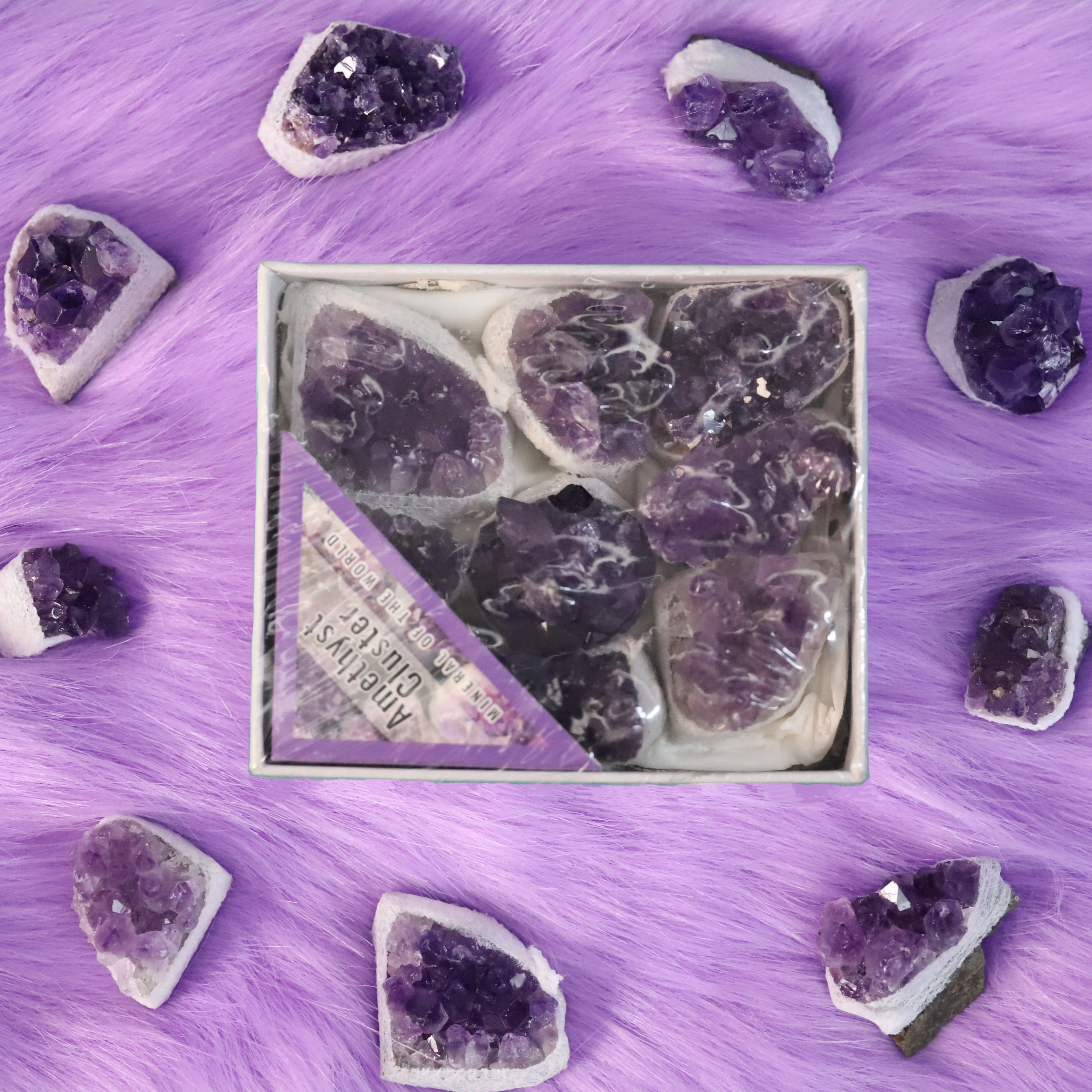 9in1 Amethyst crystal gemstone raw stone boxack zjsz001