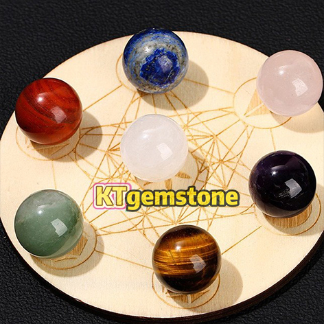 Natural Round Bead Crystal Fengshui Seven-Star Array Rainbow Stone Set with Wooden Board for Meditation Reiki | Gemstone Spiritual Healing Stone Meaning