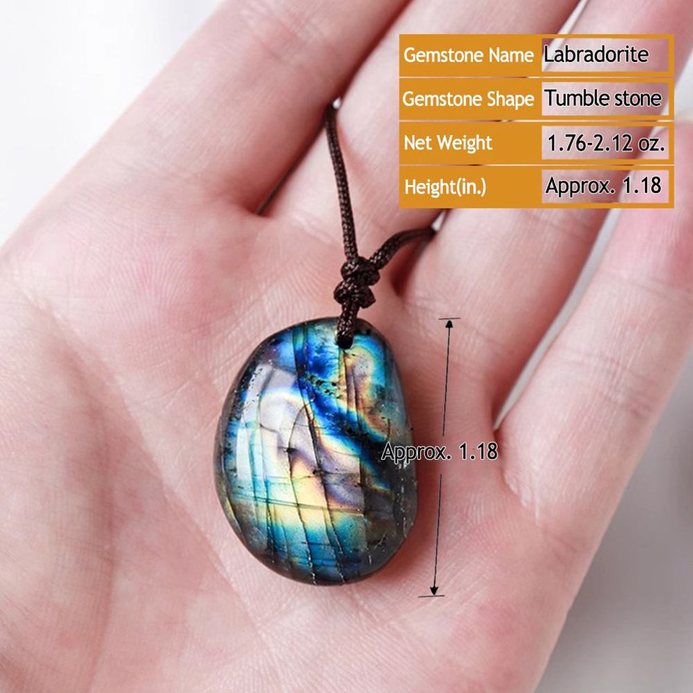 Natural Labradorite tumble gemstone pendent on adjustable cord necklace Crystals Spiritual Healing Stone Meaning